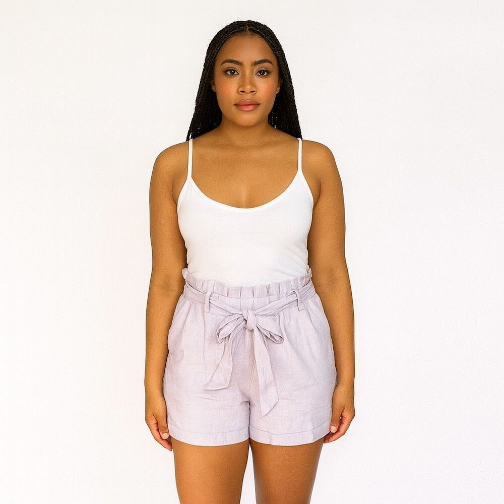 Charlotte Russe Solid lilac purple Linen Paper Bag Shorts with Belt size M
